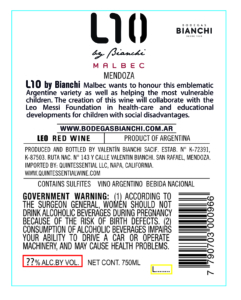 L10 Malbec – Back Label – Non-Vintage