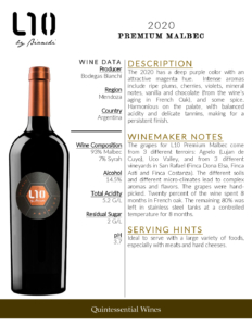 2020 L10 Premium Malbec – Fact Sheet