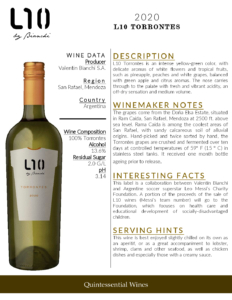 2020 L10 Torrontés – Fact Sheet