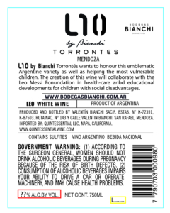 L10 Torrontés – Back Label – Non-Vintage
