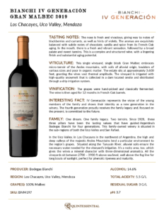 2019 Bianchi IV Generación Gran Malbec – Fact Sheet