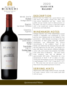 2020 Oasis Sur Malbec – Fact Sheet