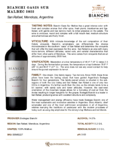 2022 Oasis Sur Malbec – Fact Sheet