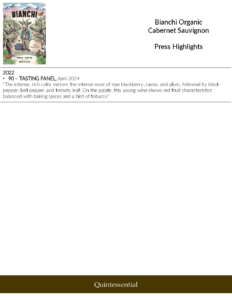 Bianchi Cabernet Sauvignon, Made with Organic Grapes – Press Highlights