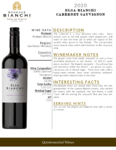 2020 Elsa Bianchi Cabernet Sauvignon – Fact Sheet
