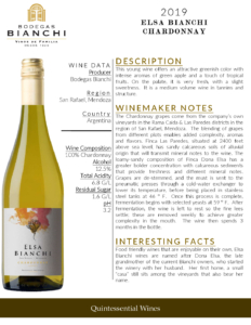2019 Elsa Bianchi Chardonnay – Fact Sheet