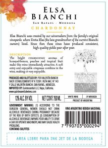 Elsa Bianchi Chardonnay – Back Label – 2019 Vintage & Before