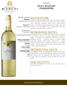 2020 Elsa Bianchi Torrontés – Fact Sheet