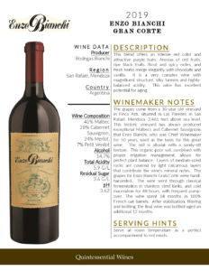 2019 Enzo Bianchi Gran Corte – Fact Sheet