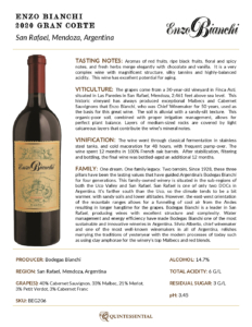 2020 Enzo Bianchi Gran Corte – Fact Sheet