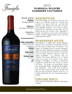 2021 Famiglia Bianchi Cabernet Sauvignon – Fact Sheet