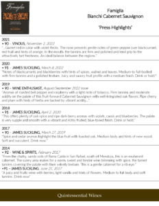 Famiglia Bianchi Cabernet Sauvignon – Press Highlights