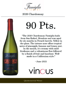 2020 Famiglia Bianchi Chardonnay – 90 points, Vinous – Accolade Sell Sheet