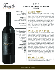 2017 Gran Famiglia Bianchi Corte – Fact Sheet