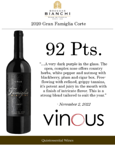 2020 Gran Famiglia Bianchi Corte – 92 points, Vinous – Sell Sheet