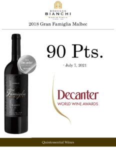 2018 Gran Famiglia Bianchi Malbec – 90 points, Decanter – Accolade Sell Sheet
