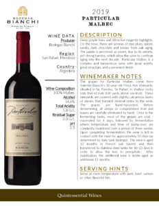 2019 Particular Malbec – Fact Sheet