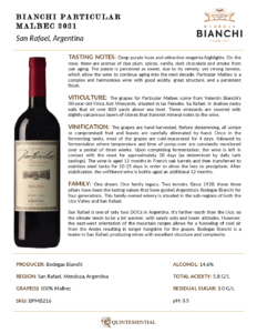 2021 Particular Malbec – Fact Sheet