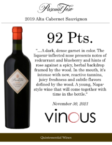 2019 Pascual Toso Alta Cabernet Sauvignon – 92 points, Vinous – Accolade Sell Sheet