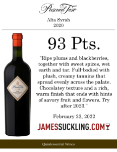 2020 Pascual Toso Alta Syrah – 93 points, James Suckling – Acclaim Sell Sheet