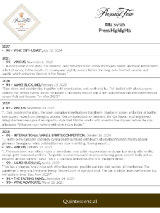 Pascual Toso Alta Syrah – Press Highlights