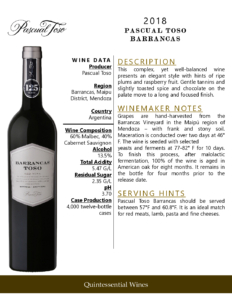 2018 Pascual Toso Barrancas – Fact Sheet