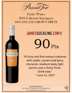 2016 Pascual Toso Estate Cabernet Sauvignon – 90 points, James Suckling – Accolade Sell Sheet