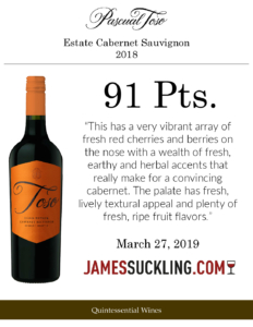 2018 Pascual Toso Estate Cabernet Sauvignon – 91 points, James Suckling – Accolade Sell Sheet