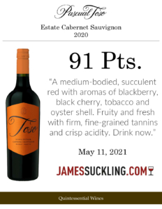 2020 Pascual Toso Estate Cabernet Sauvignon – 91 points, James Suckling – Accolade Sell Sheet