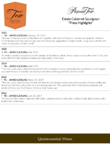 Pascual Toso Estate Cabernet Sauvignon – Press Highlights