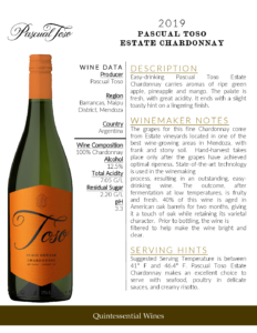 2019 Pascual Toso Estate Chardonnay – Fact Sheet