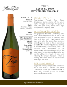 2020 Pascual Toso Estate Chardonnay – Fact Sheet