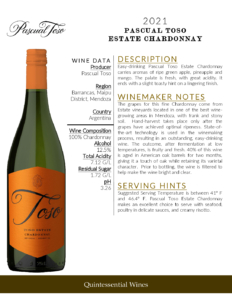 2021 Pascual Toso Estate Chardonnay – Fact Sheet