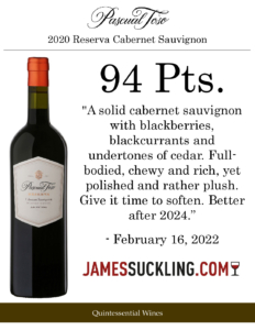 2020 Pascual Toso Reserva Cabernet Sauvignon – 94 points, James Suckling – Accolade Sell Sheet