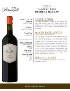 2020 Pascual Toso Reserva Malbec – Fact Sheet