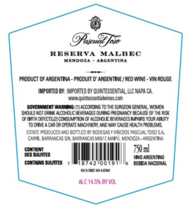 Pascual Toso Reserva Malbec – Back Label – 2021 Vintage & Before