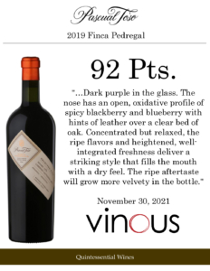2019 Pascual Toso Ultra Premium Finca Pedregal – 92 points, Vinous – Accolade Sell Sheet