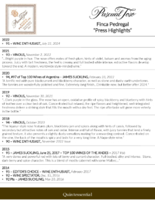 Pascual Toso Ultra Premium Finca Pedregal – Press Highlights