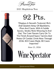 2021 Pascual Toso Ultra Premium Magdalena – 92 points, Wine Spectator – Accolade Sell Sheet