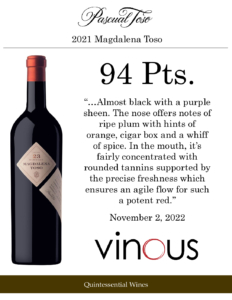 2021 Pascual Toso Ultra Premium Magdalena – 94 points, Vinous – Accolade Sell Sheet