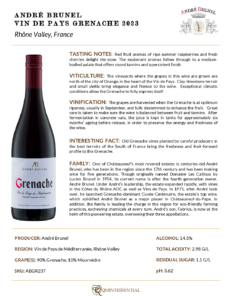 2023 André Brunel Vin de Pays Grenache – Fact Sheet