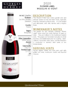 2020 Georges Duboeuf Moulin-À-Vent – Fact Sheet