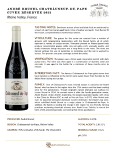 2022 André Brunel Châteauneuf-du-Pape Cuvée Réservée – Fact Sheet