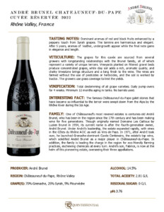 2022 André Brunel Châteauneuf-du-Pape Cuvée Réservée – Fact Sheet