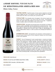 2020 André Brunel Vin de Pays Grenache – Fact Sheet