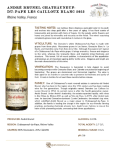 2023 André Brunel Châteauneuf-du-Pape Les Cailloux Blanc – Fact Sheet