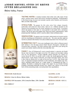 2021 André Brunel Côtes du Rhône Cuvée Becassonne – Fact Sheet