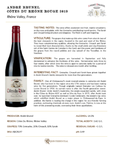 2019 André Brunel Côtes du Rhône Cuvée Est-Ouest – Fact Sheet