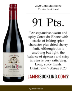 2020 André Brunel Côtes du Rhône Cuvée Est-Ouest – 91 points, James Suckling – Accolade Sell Sheet