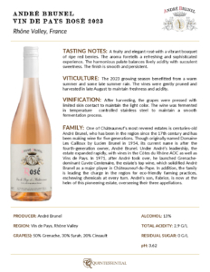 2023 André Brunel Vin de Pays Rosé – Fact Sheet